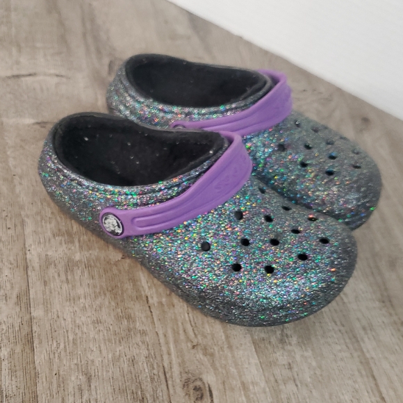CROCS Kids Sparkle Slippers - Silver and Purple - Picture 1 of 5